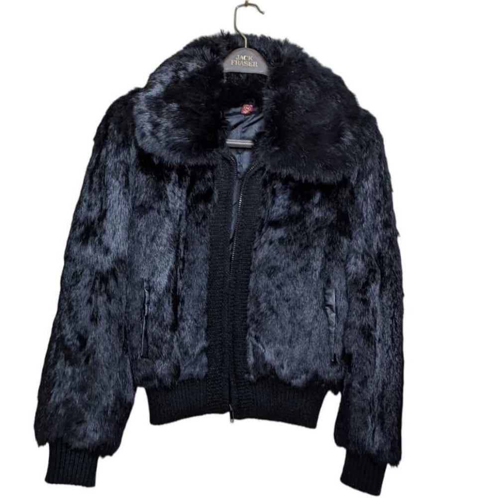 Vintage 1970s Rabbit Fur Bomber Jacket